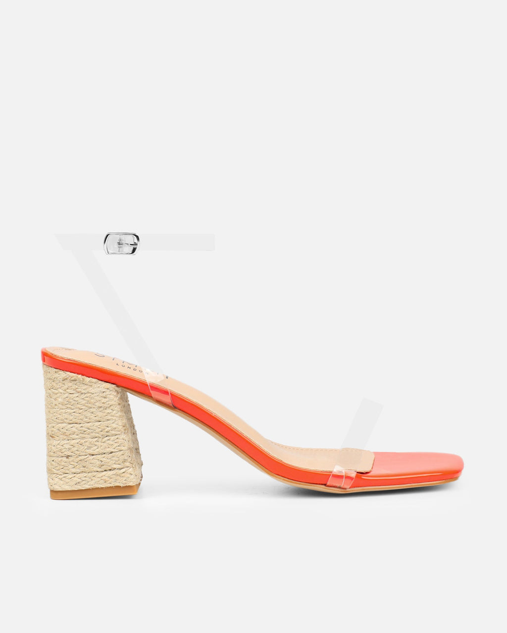 Thames Clear Orange Patent Espadrille Block Heeled Sandals