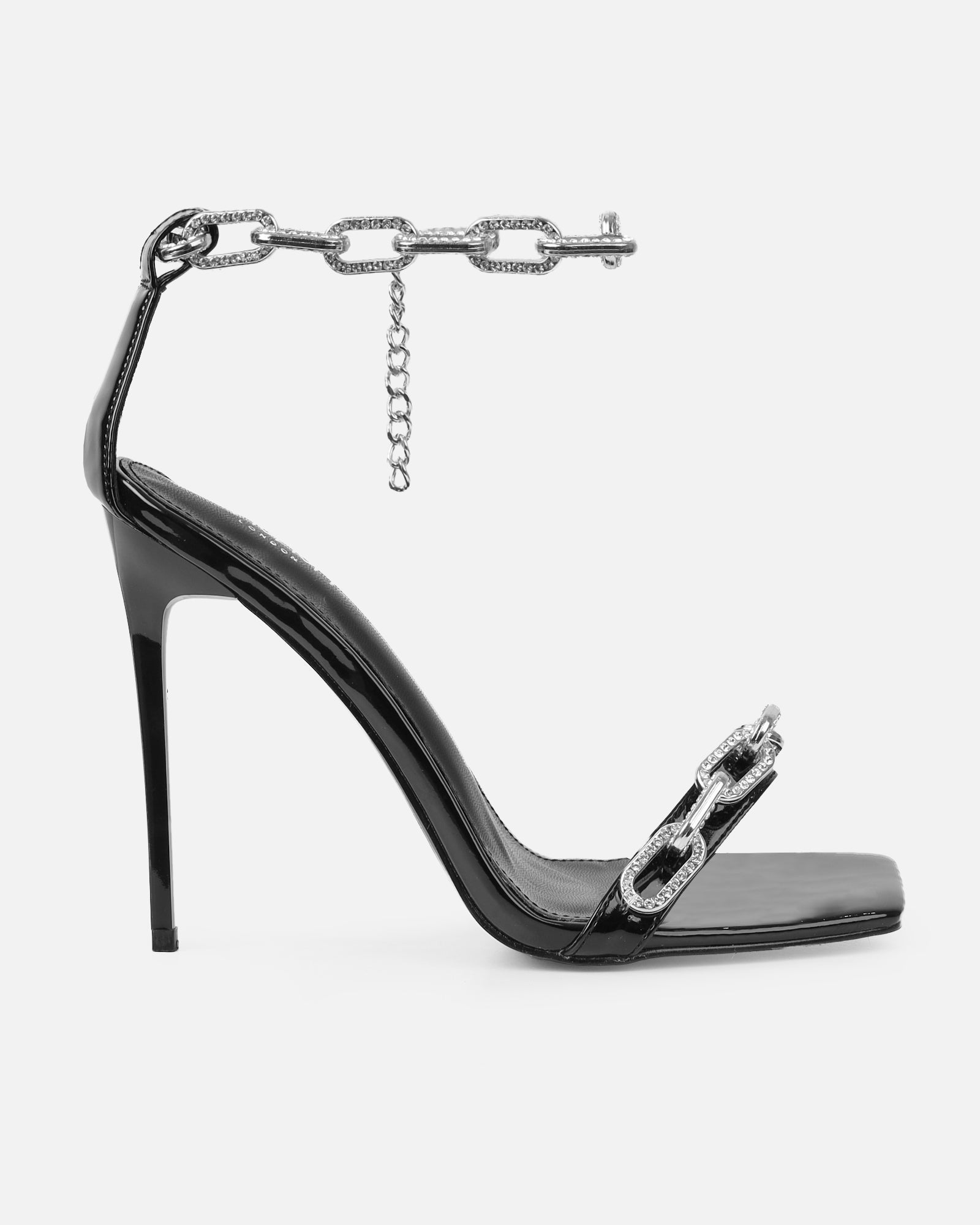 Echo Black Patent Diamante Chain Heels