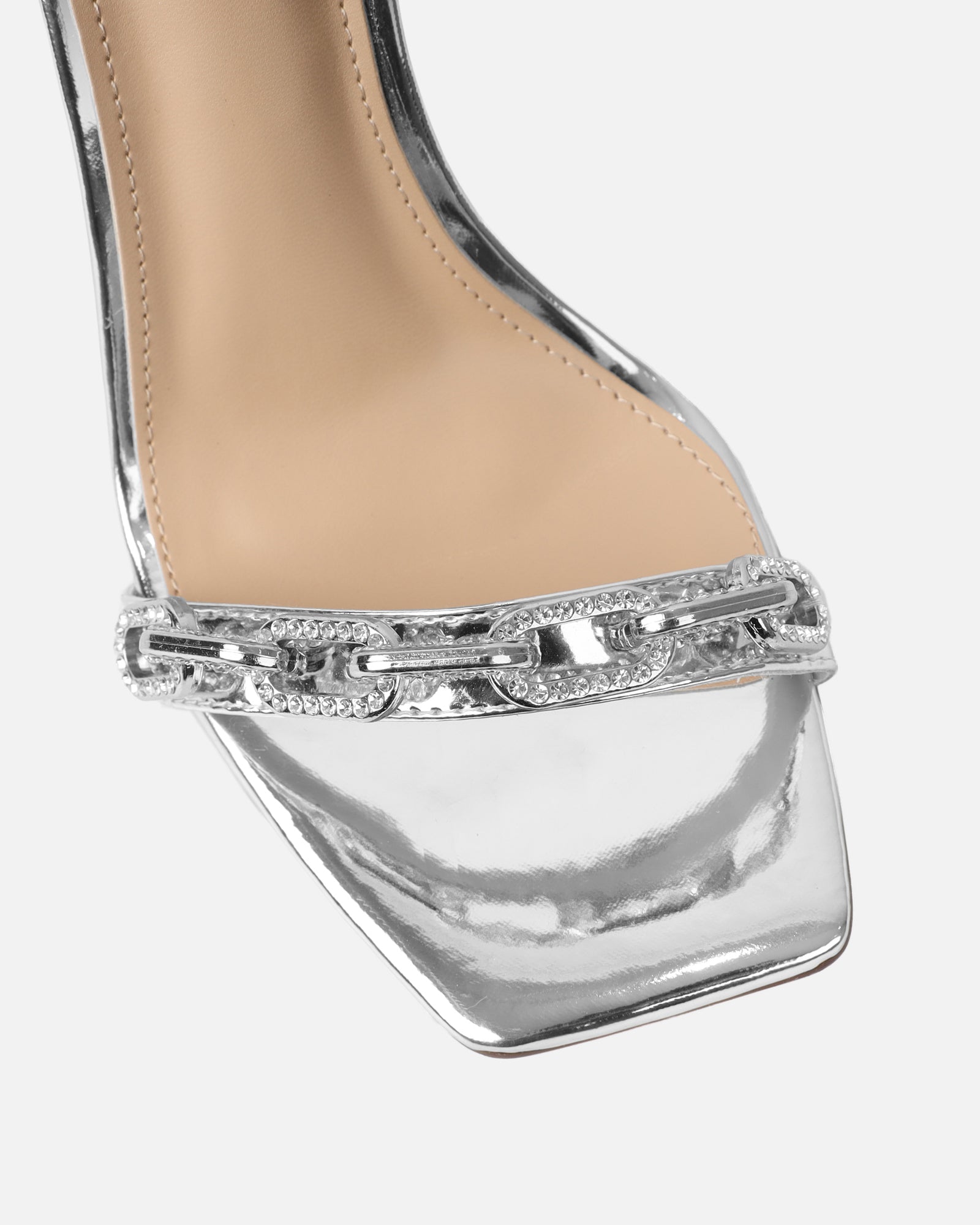 Echo Silver Mirror Diamante Chain Heels