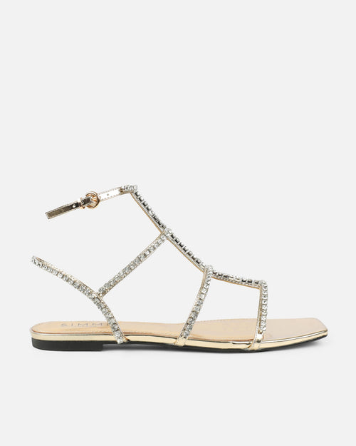 Trinitay Gold Mirror Flat Diamante Sandals