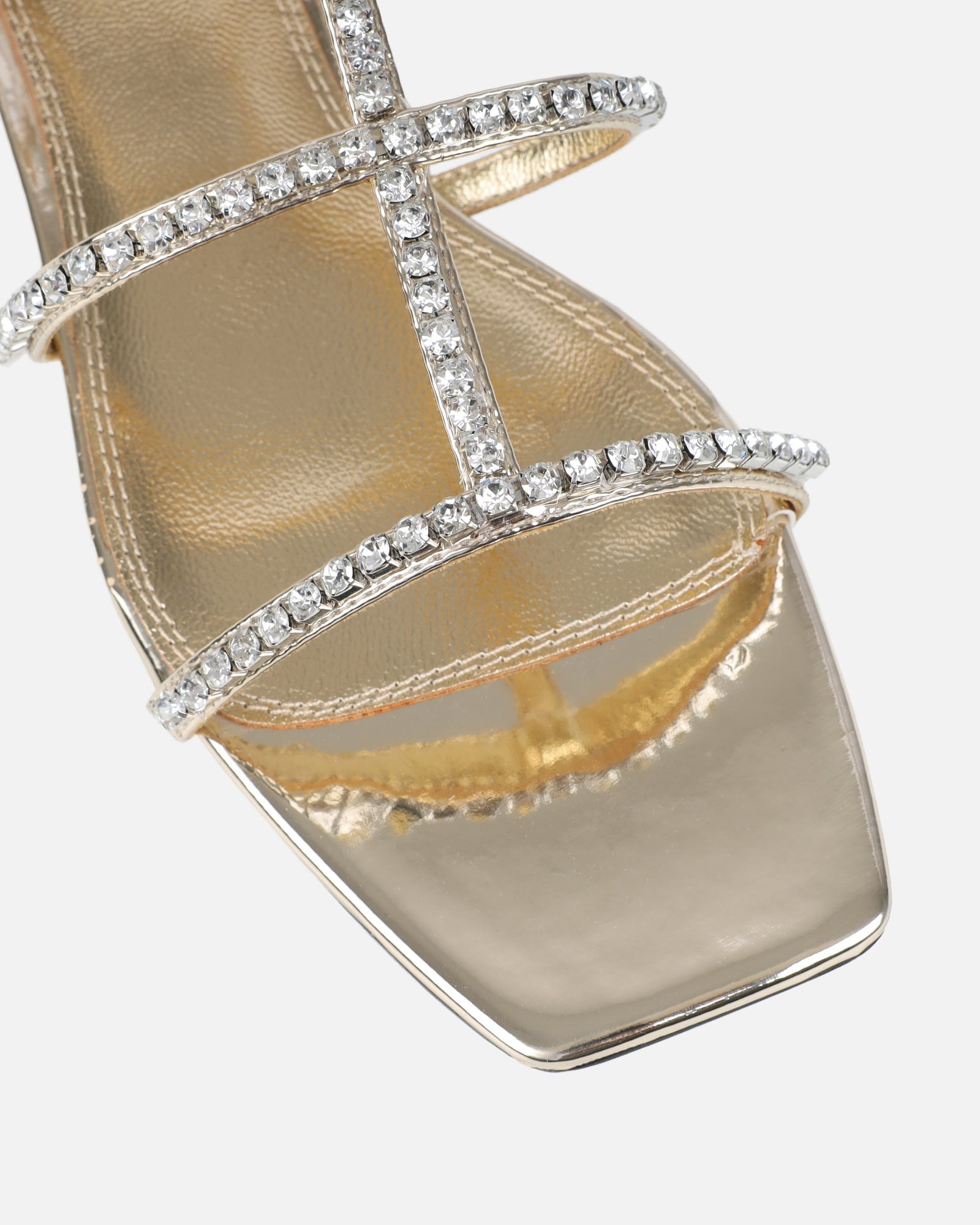 Trinitay Gold Mirror Flat Diamante Sandals