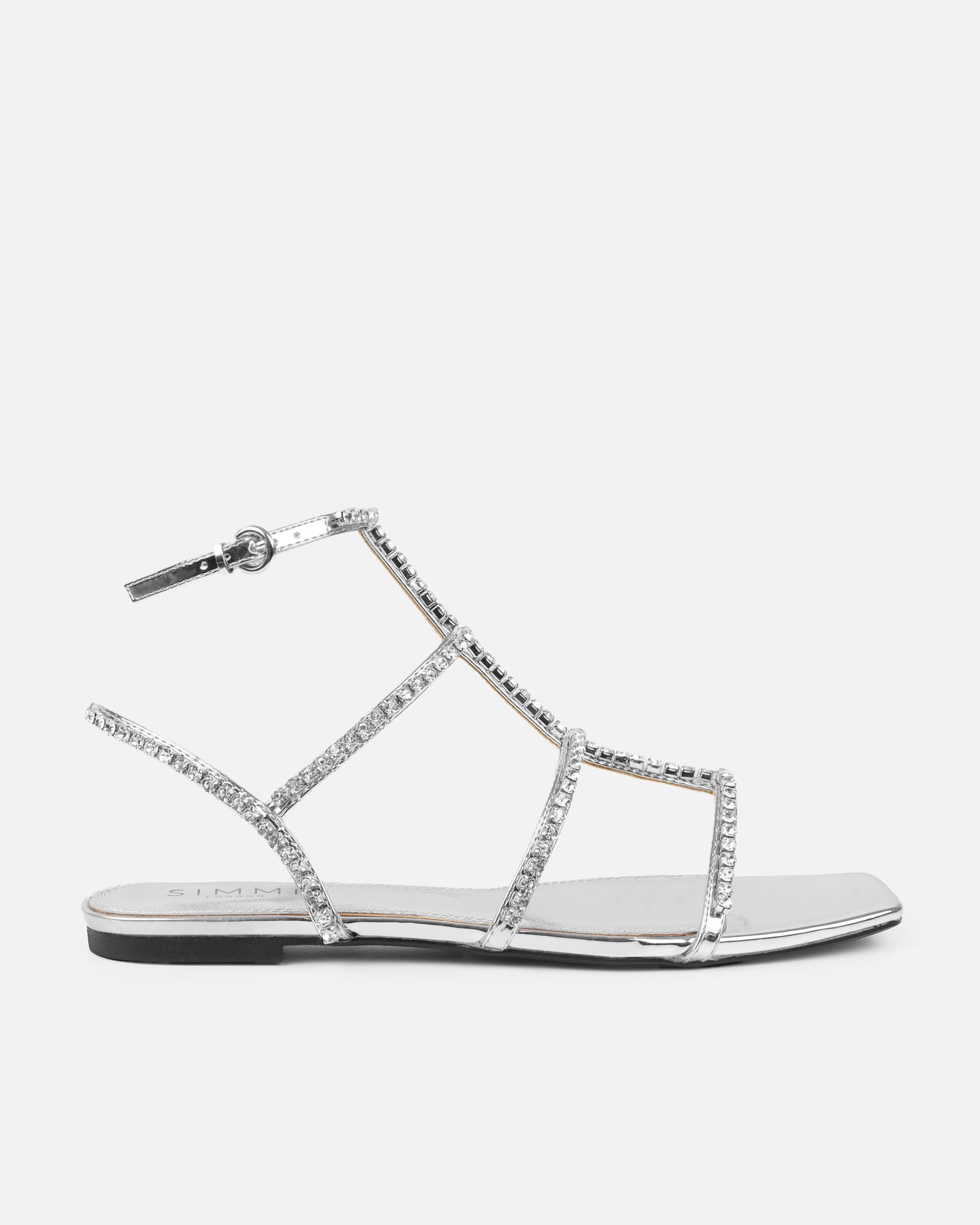 Trinitay Silver Mirror Flat Diamante Sandals