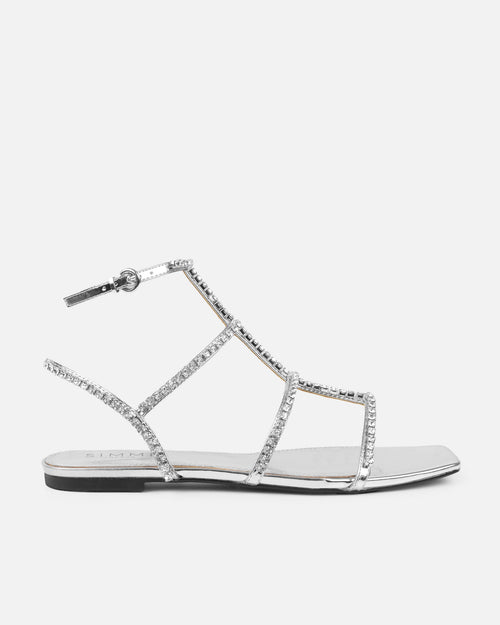 Trinitay Silver Mirror Flat Diamante Sandals