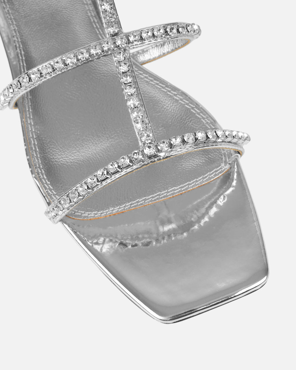 Trinitay Silver Mirror Flat Diamante Sandals
