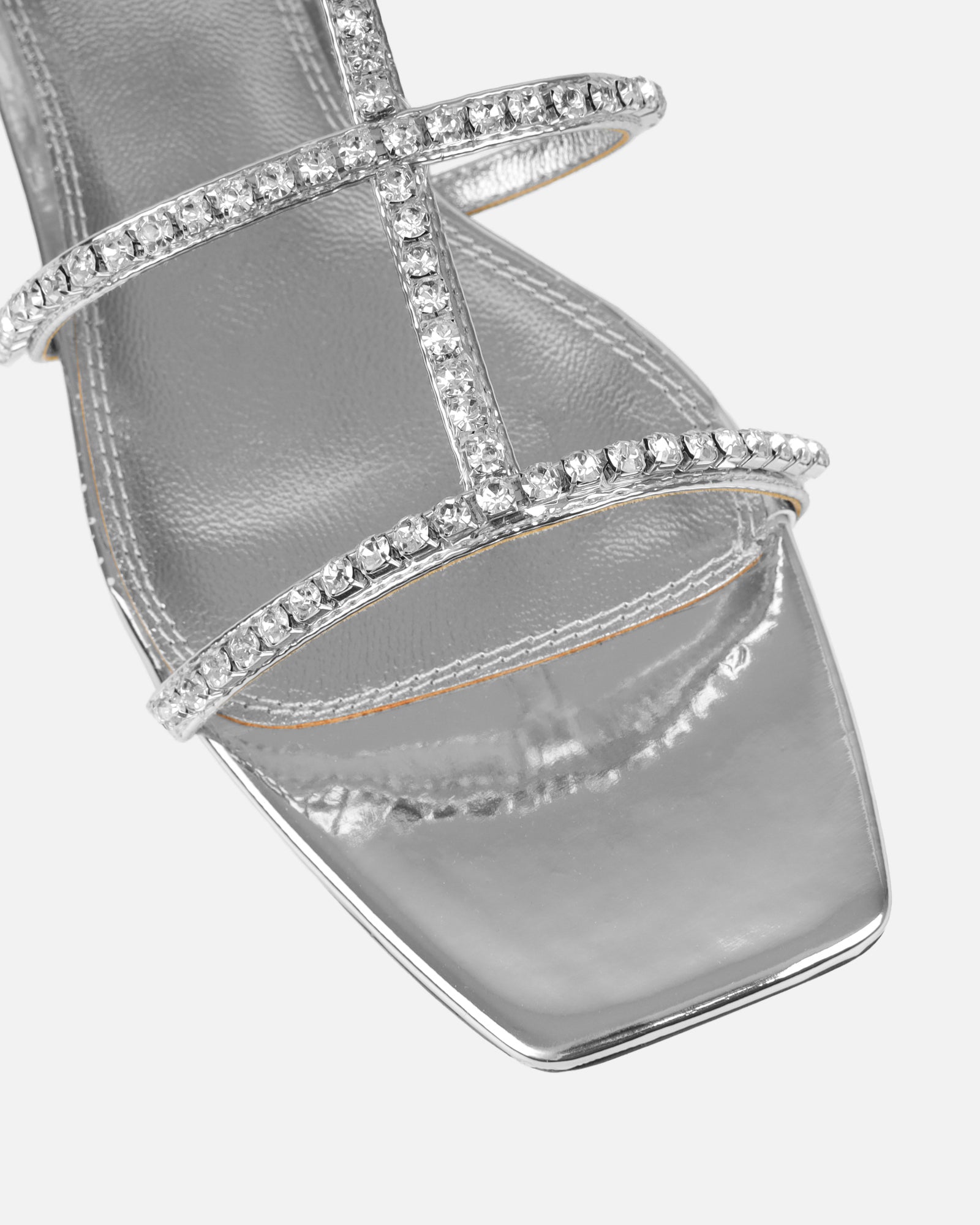 Trinitay Silver Mirror Flat Diamante Sandals