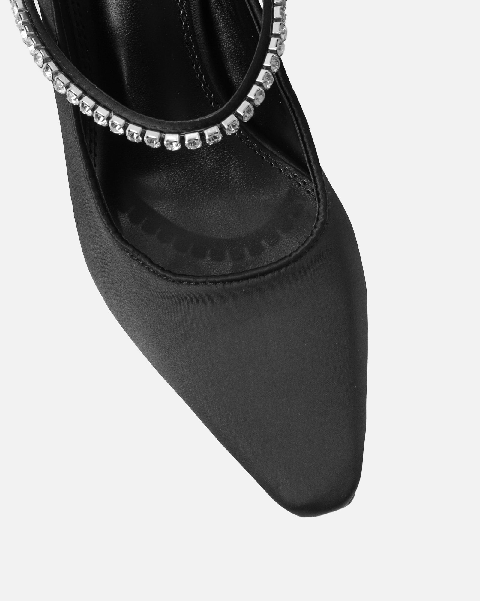 Trace Black Satin Diamante Ballet Heels