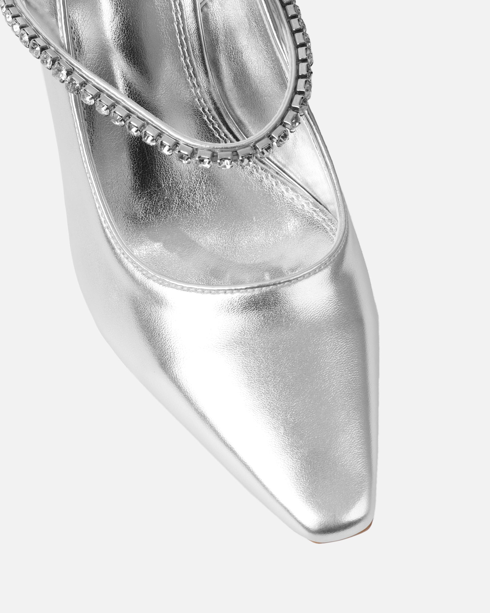Trace Silver Metallic Diamante Ballet Heels