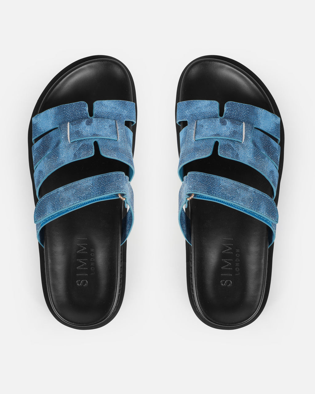 Adelle Denim Chunky Velcro Strap Flat Sandals