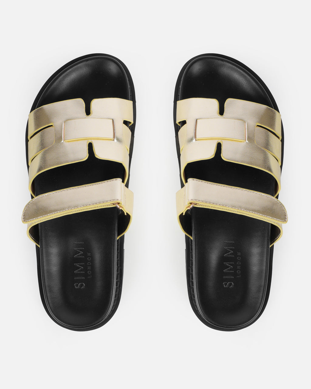 Adelle Gold Chunky Velcro Strap Flat Sandals