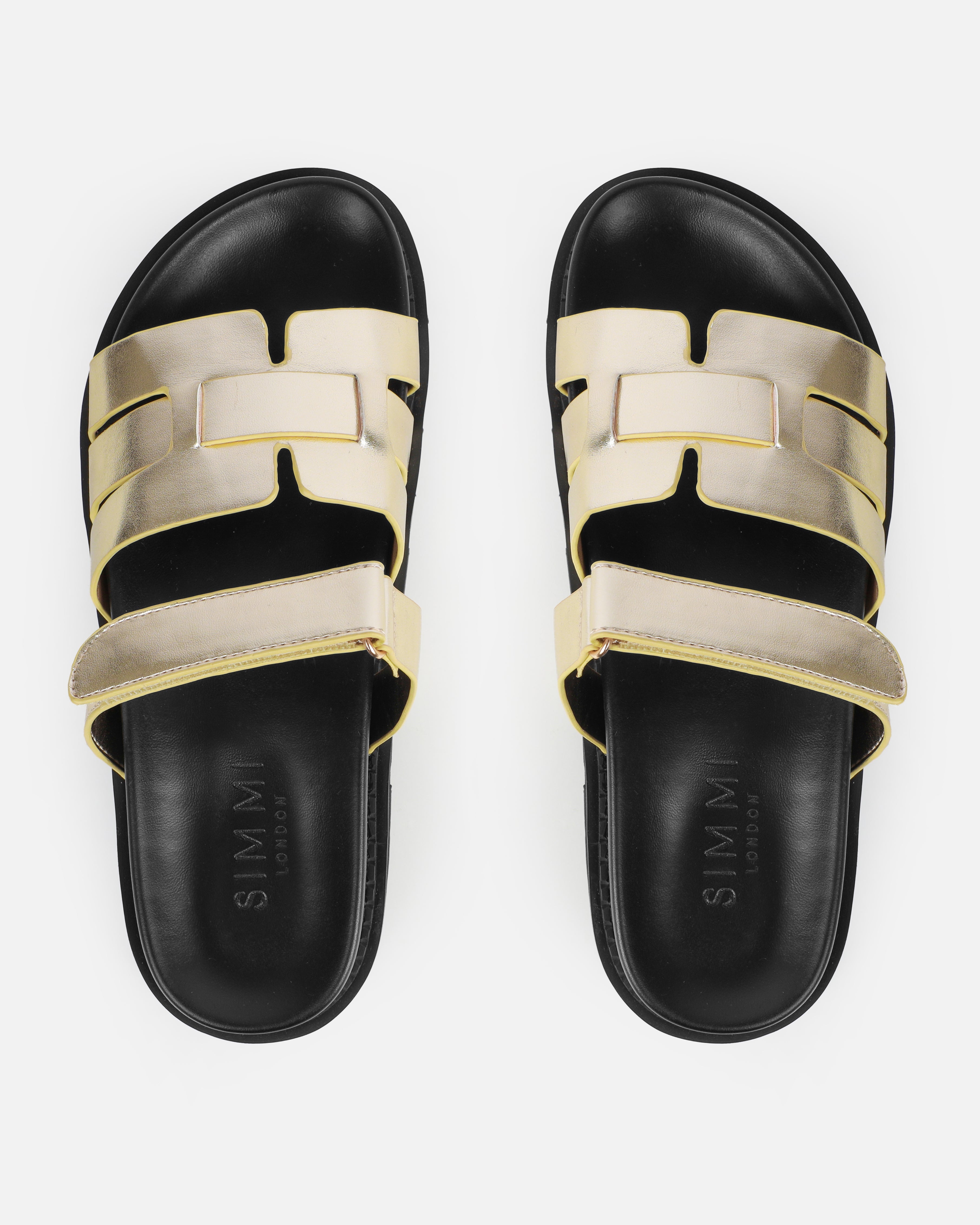 Adelle Gold Chunky Velcro Strap Flat Sandals