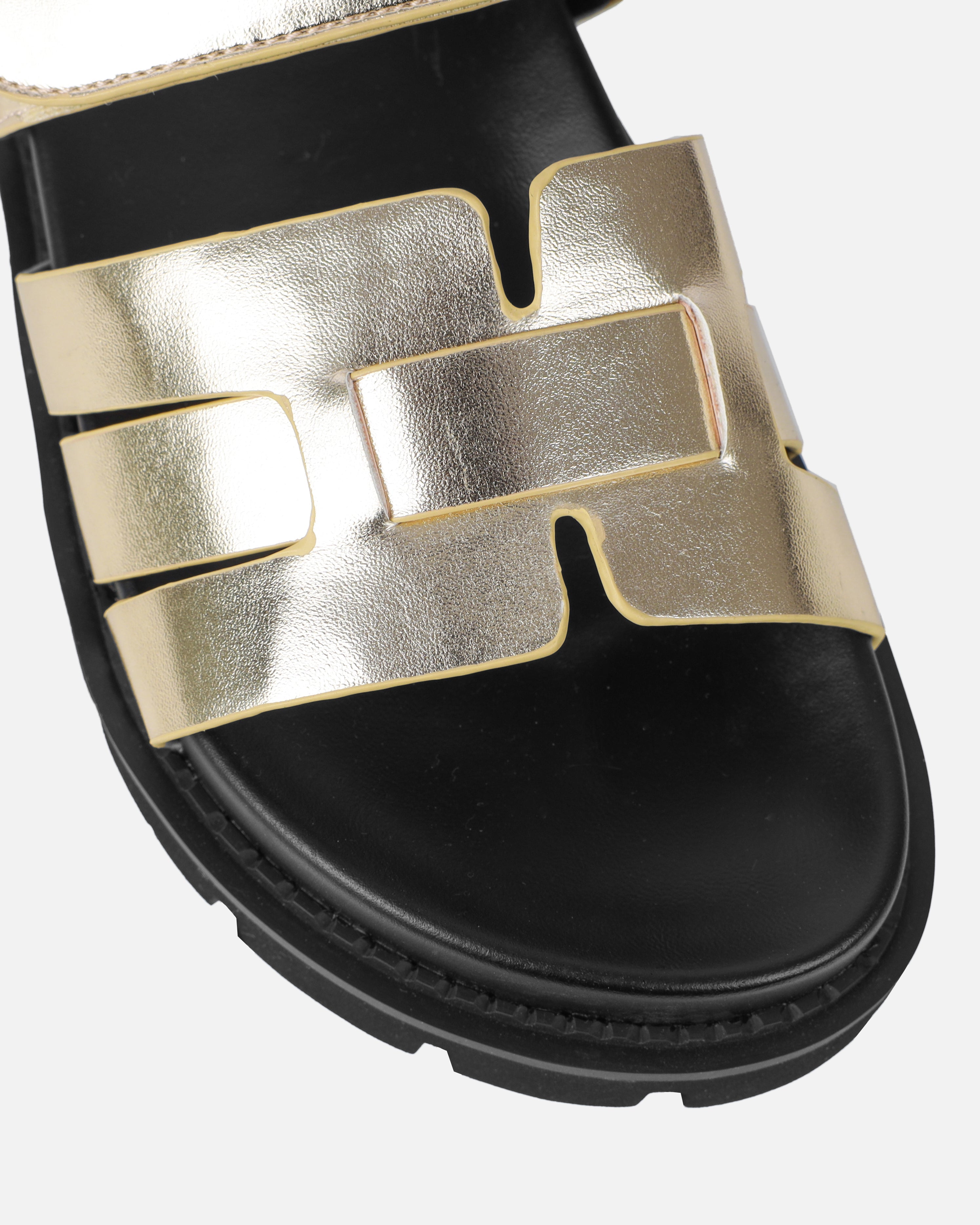 Adelle Gold Chunky Velcro Strap Flat Sandals