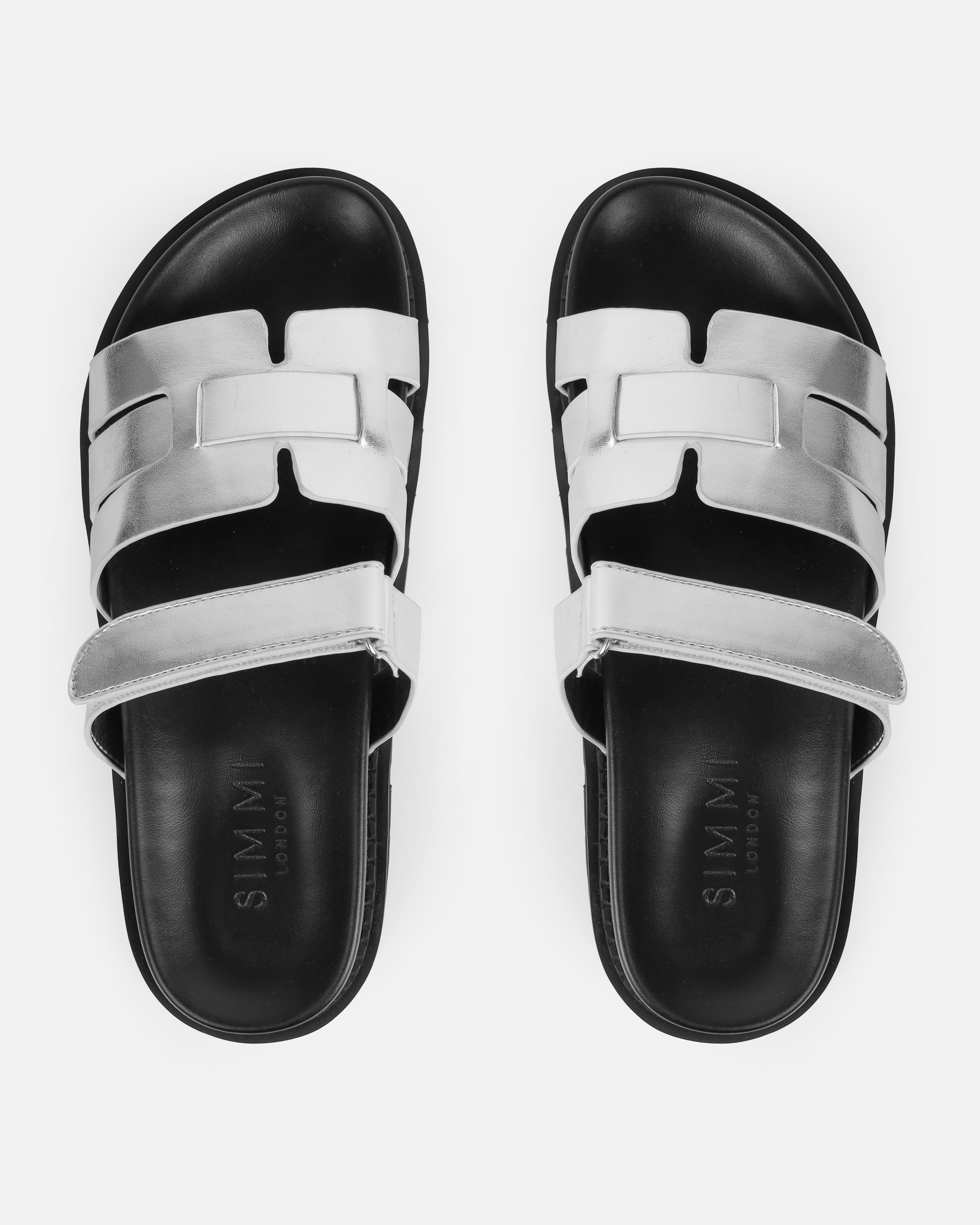 Adelle Silver Chunky Velcro Strap Flat Sandals