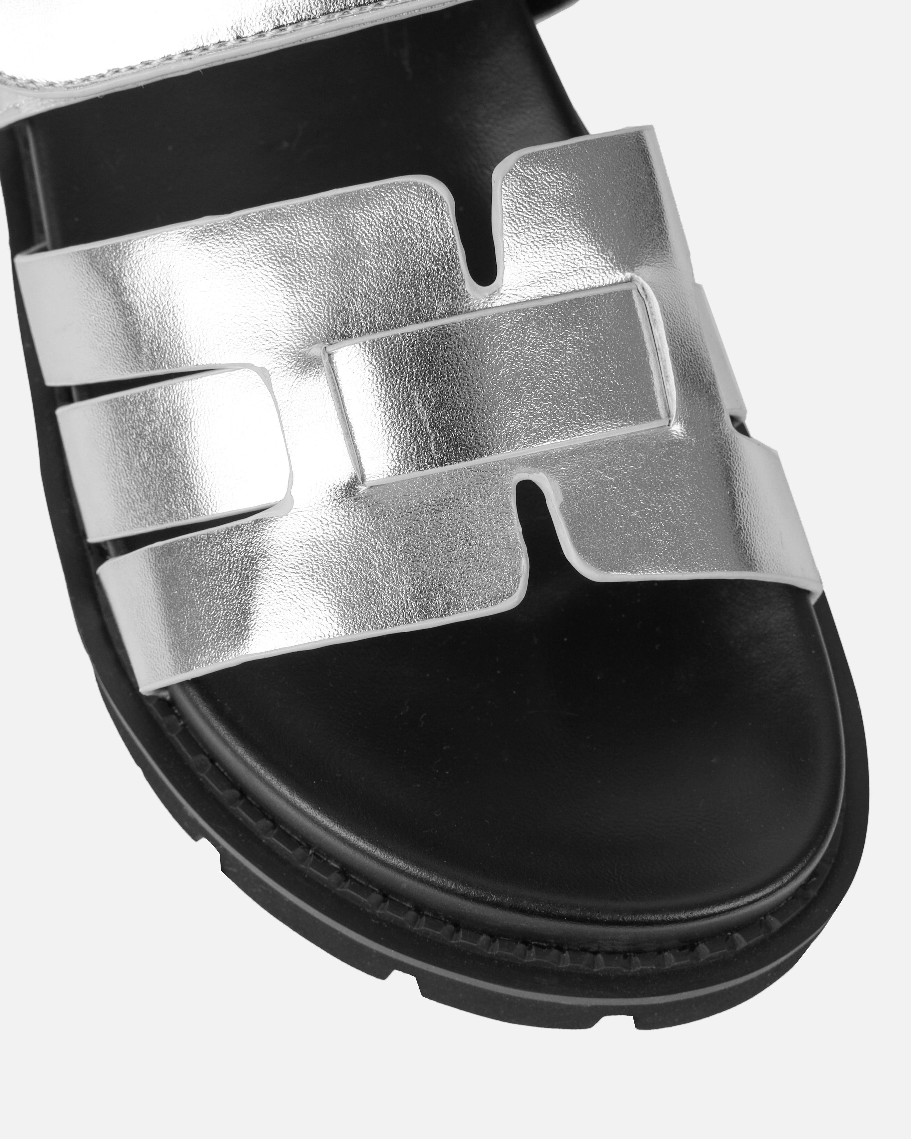 Adelle Silver Chunky Velcro Strap Flat Sandals