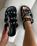 Edda Black Western Chunky Slide Sandals