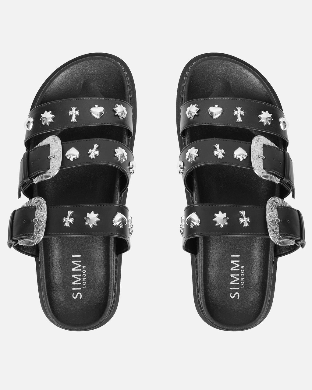 Edda Black Western Chunky Slide Sandals