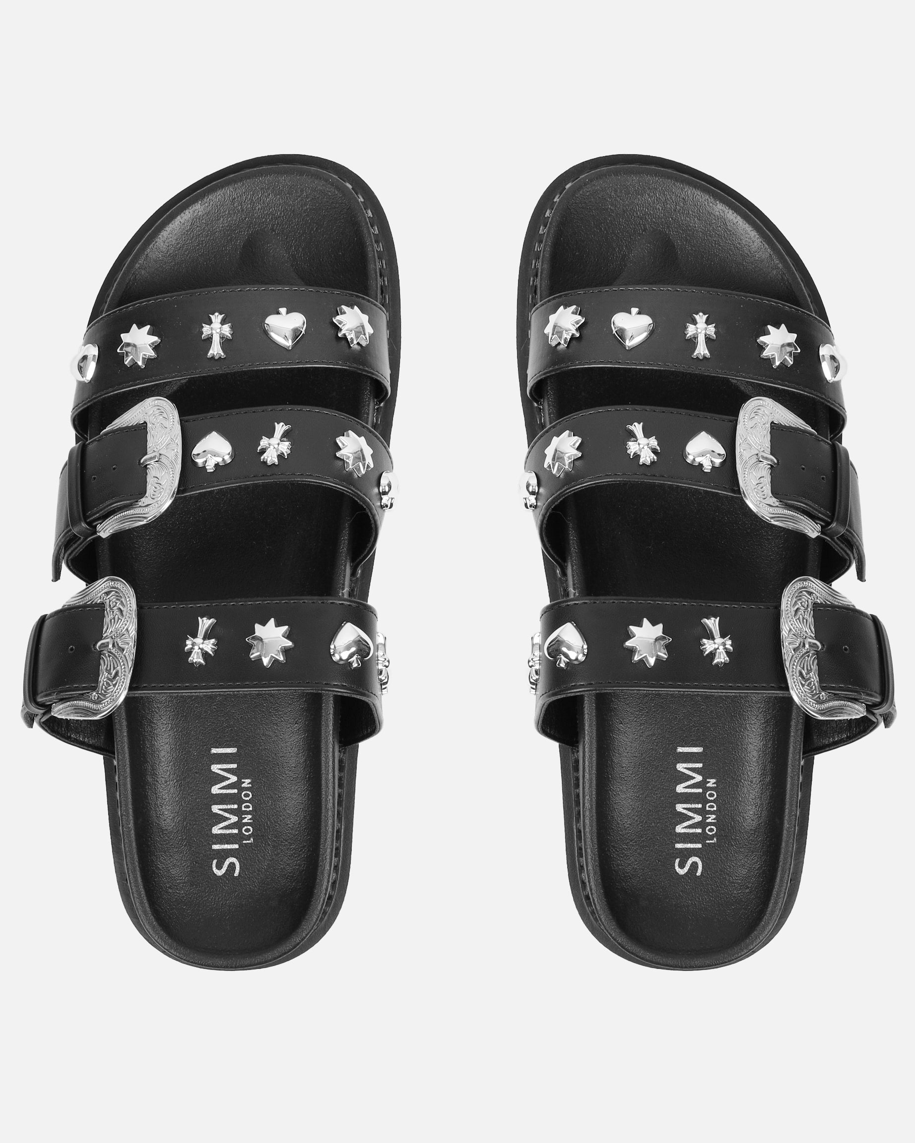 Edda Black Western Chunky Slide Sandals