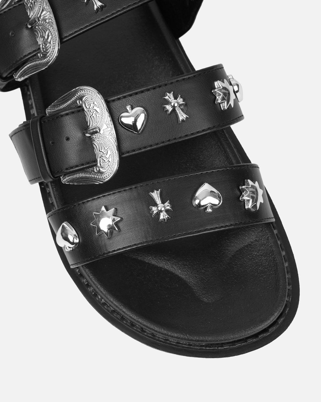 Edda Black Western Chunky Slide Sandals