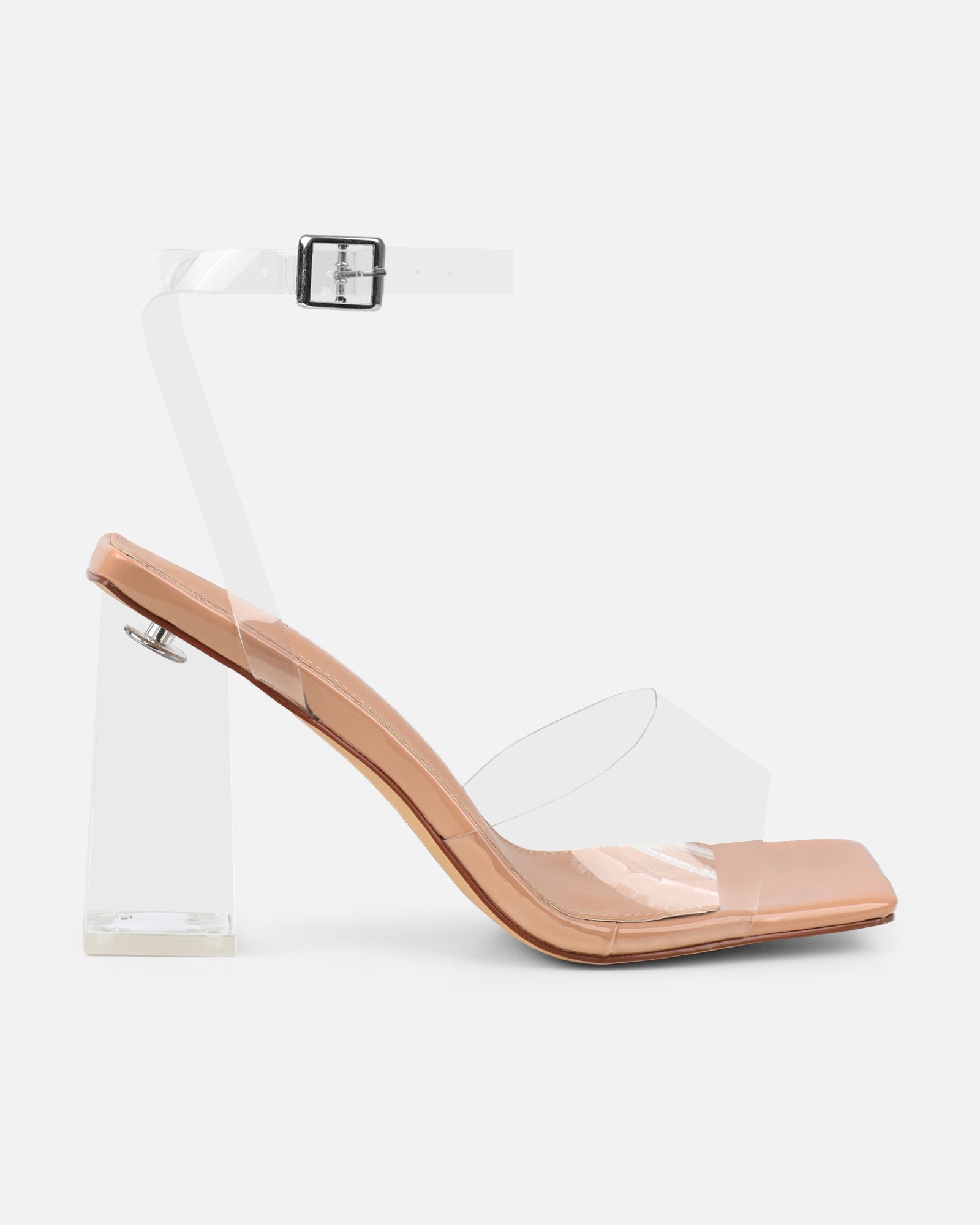 Veeno Clear Nude Patent Block Heeled Sandals