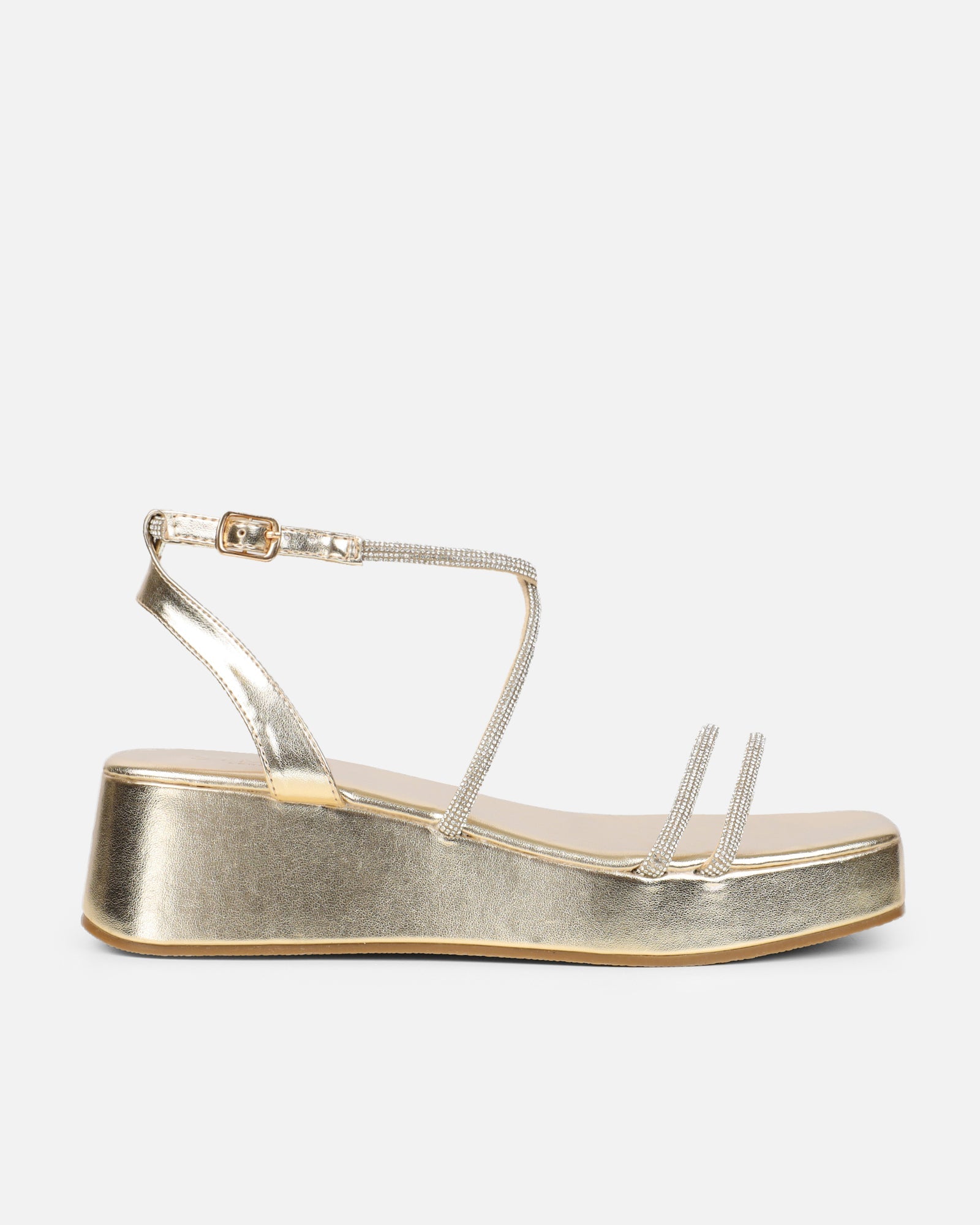 Vivii Gold Metallic Diamante Flatform Sandals