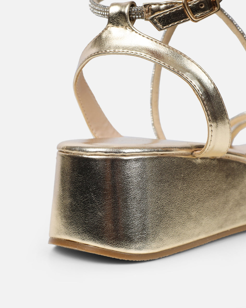 Vivii Gold Metallic Diamante Flatform Sandals