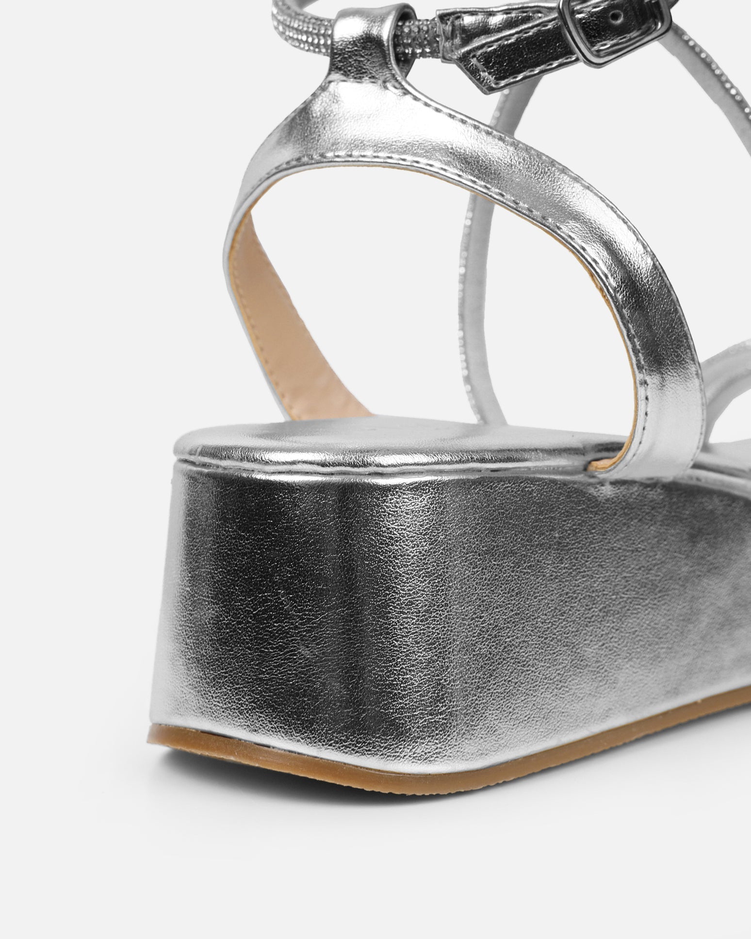 Vivii Silver Metallic Diamante Flatform Sandals