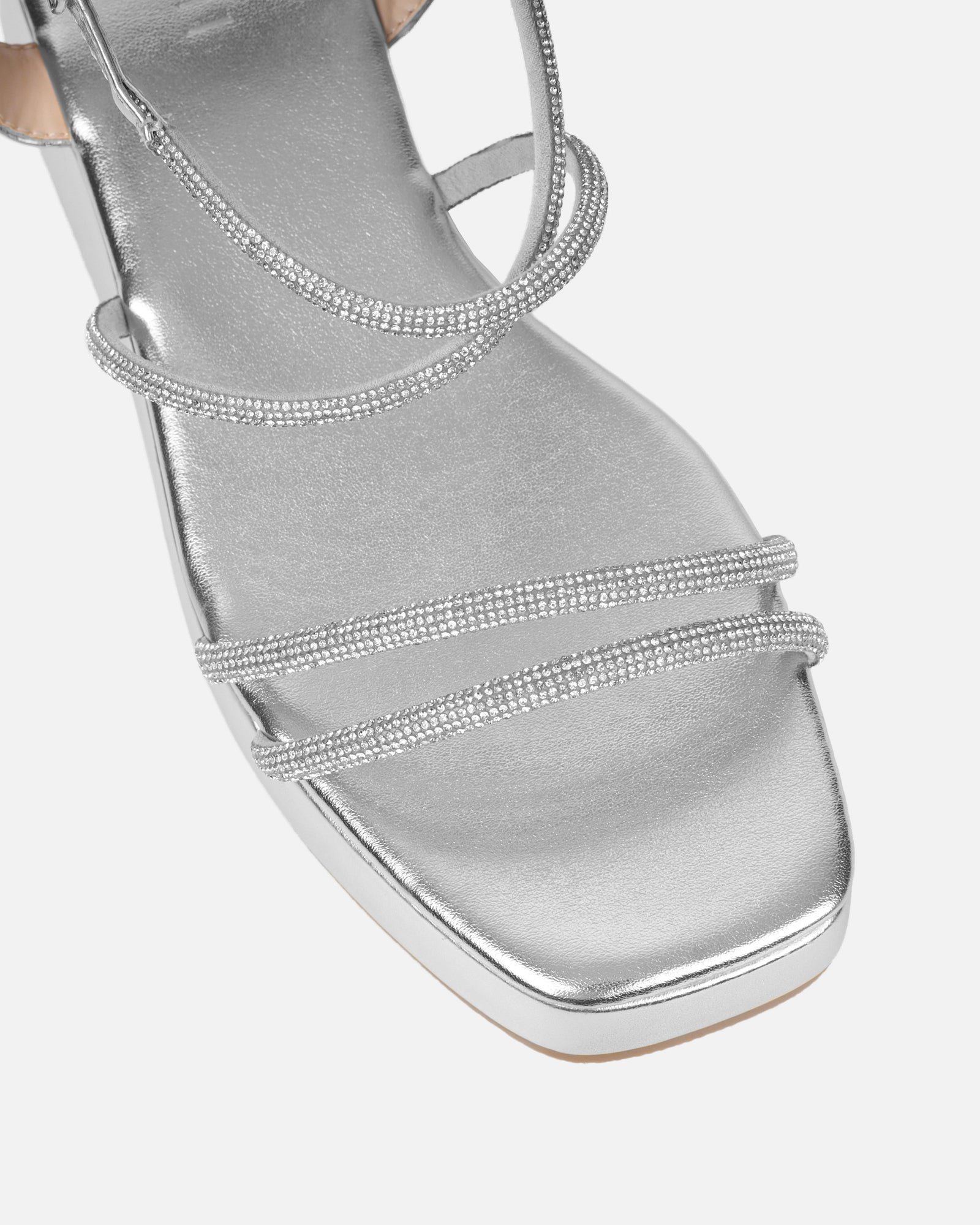 Vivii Silver Metallic Diamante Flatform Sandals