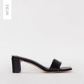 Ruhani Wide Fit Black Snake Print Block Mid Heel Mules