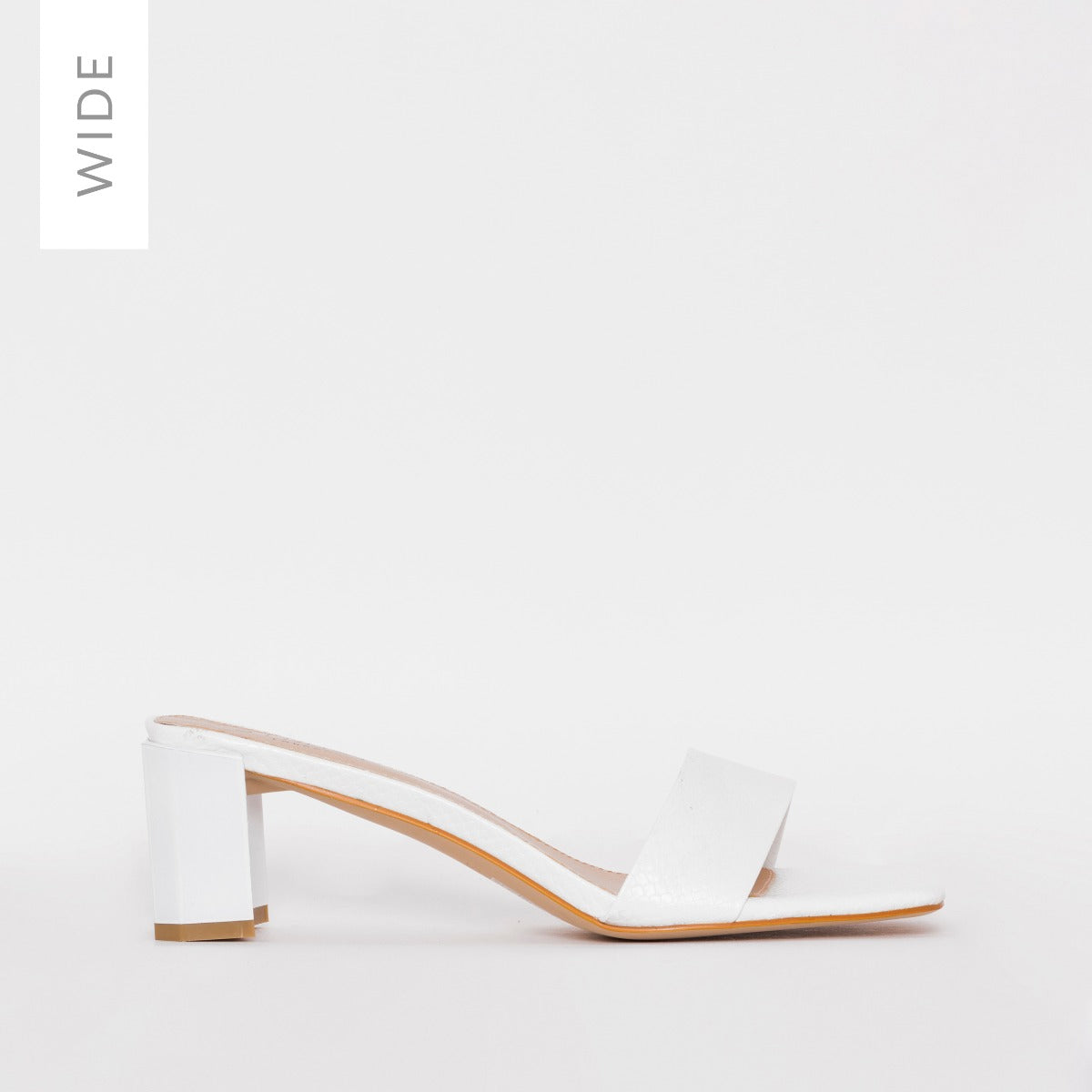 Ruhani Wide Fit White Snake Print Block Mid Heel Mules