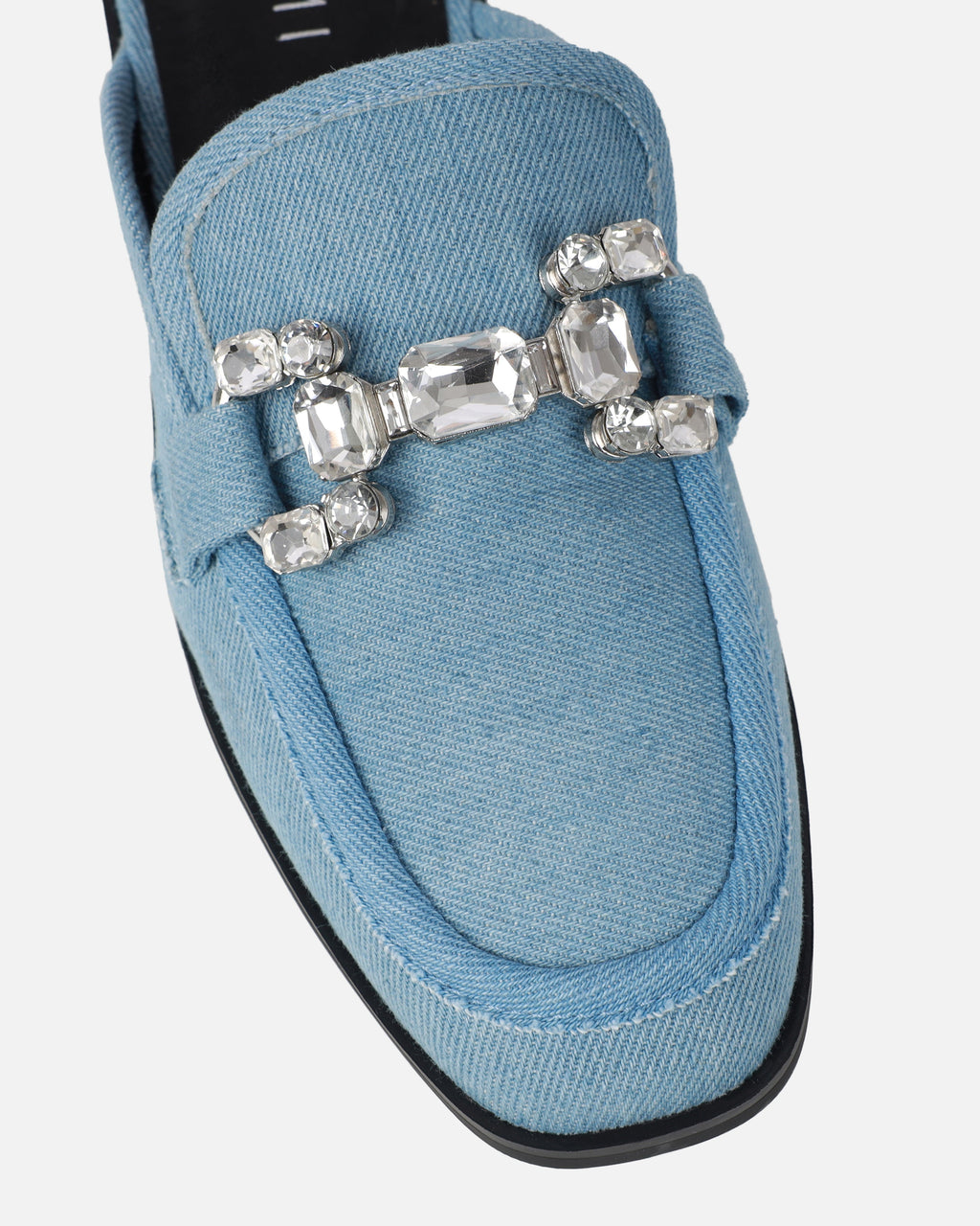 Xanthe Blue Denim Diamanté Slip On Mules