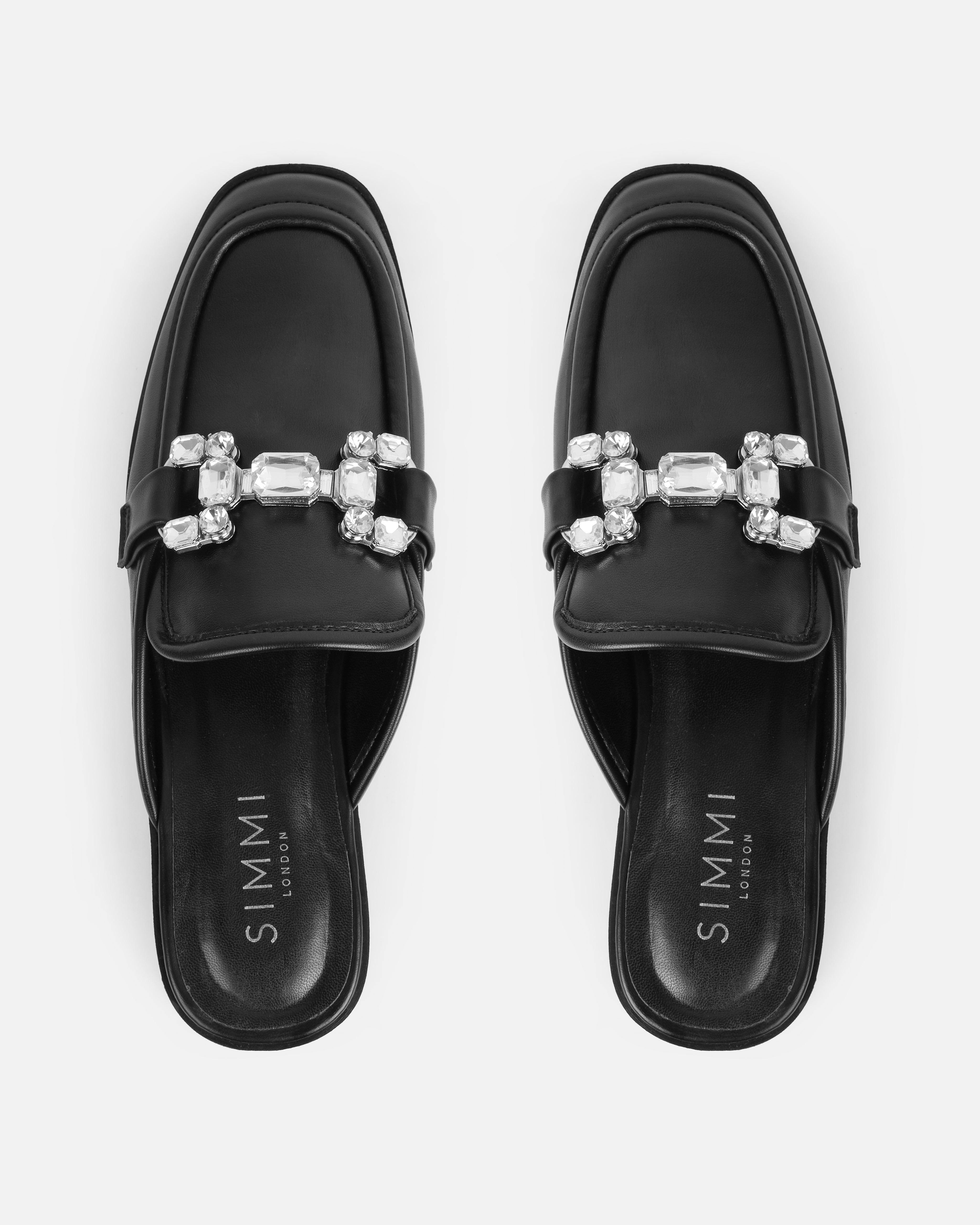 Xanthe Black Diamanté Slip On Mules