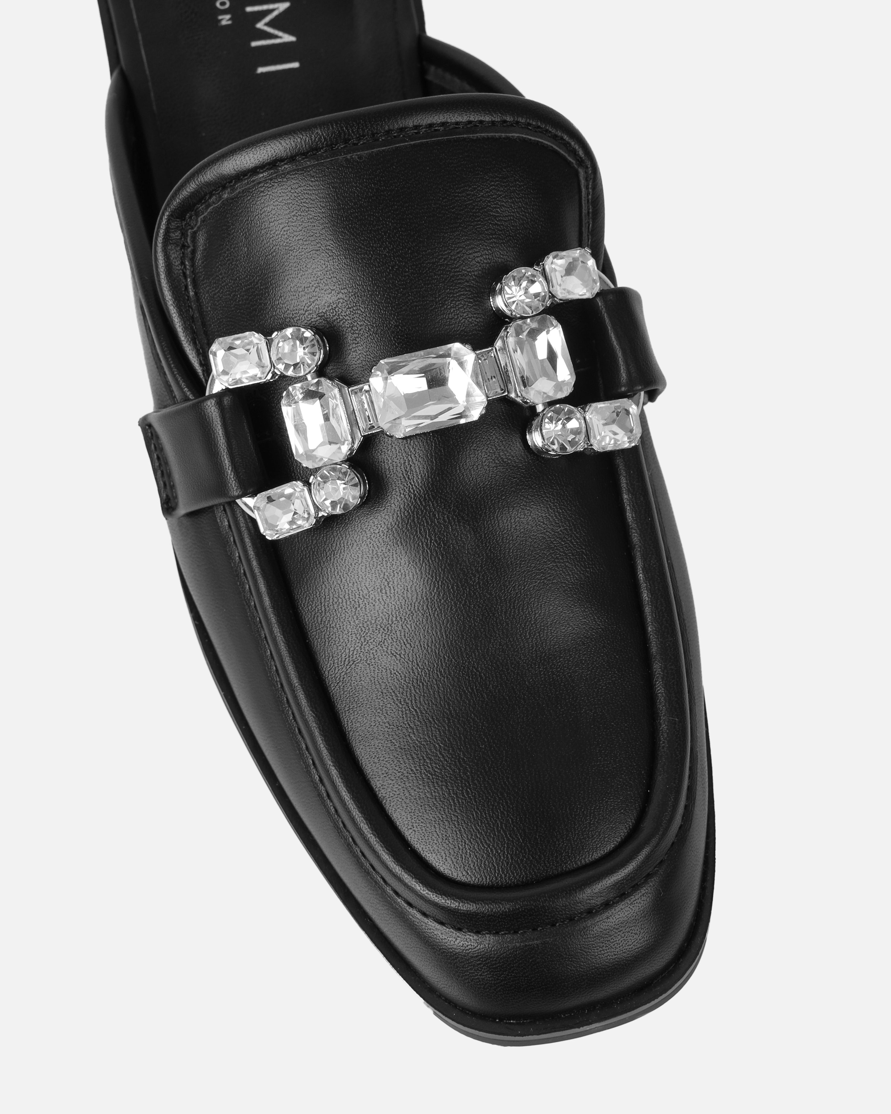 Xanthe Black Diamanté Slip On Mules