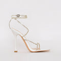 Chantel White Patent Clear Diamante Strappy Heels