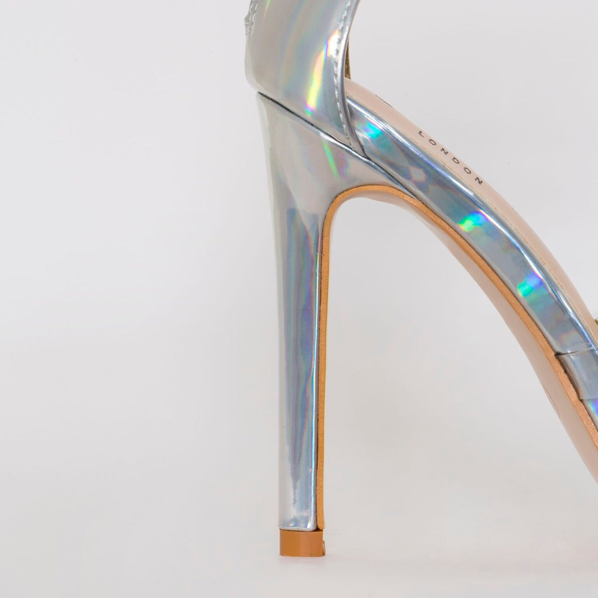 Ophelia Silver Iridescent Diamante Buckle Strappy Heels