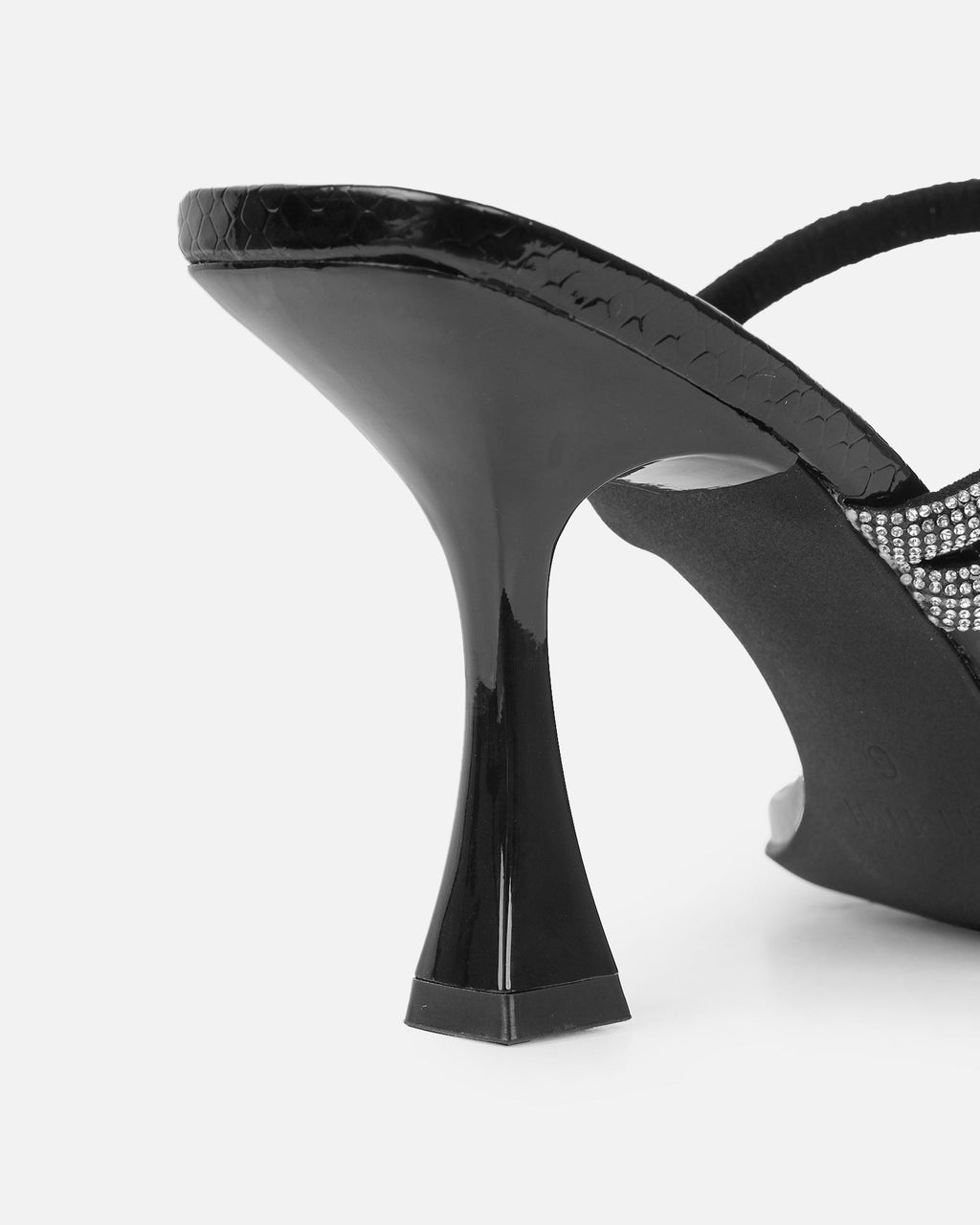 Zita Black Snake Diamante Mid Heeled Mules