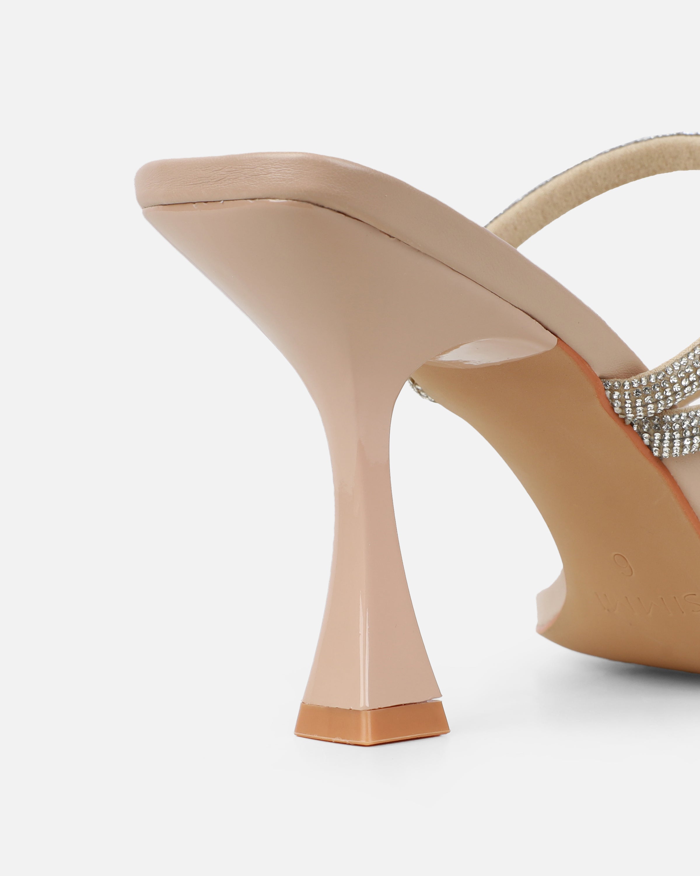 Zita Nude Diamante Mid Heeled Mules