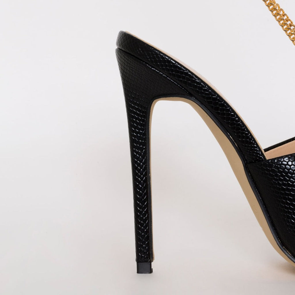 Jamila Black Snake Print Stiletto Mules